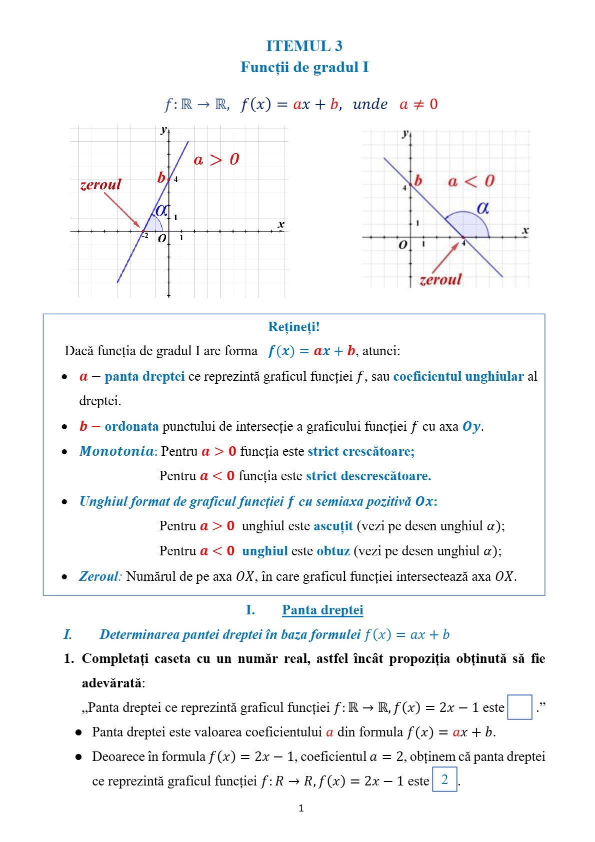 Funcția de gradul I și II